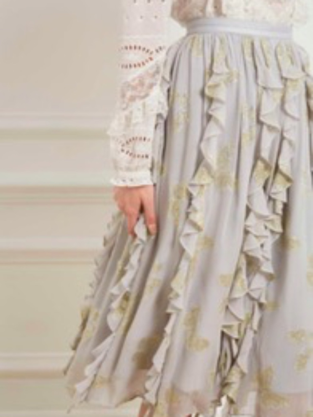 Needle and Thread Gold Butterfly embroidered Ruffle Midi skirt - New